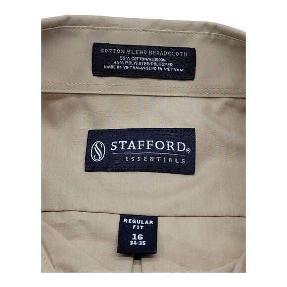 Stafford Shirt Mens Size 16 34-35 Beige Essentials Long Sleeve Broadcloth - Picture 4 of 11